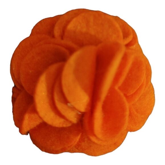 MEN'S LARGE SOLID ORANGE WEAVE LAYERED LAPEL PIN FLOWER. - Picture 1 of 1